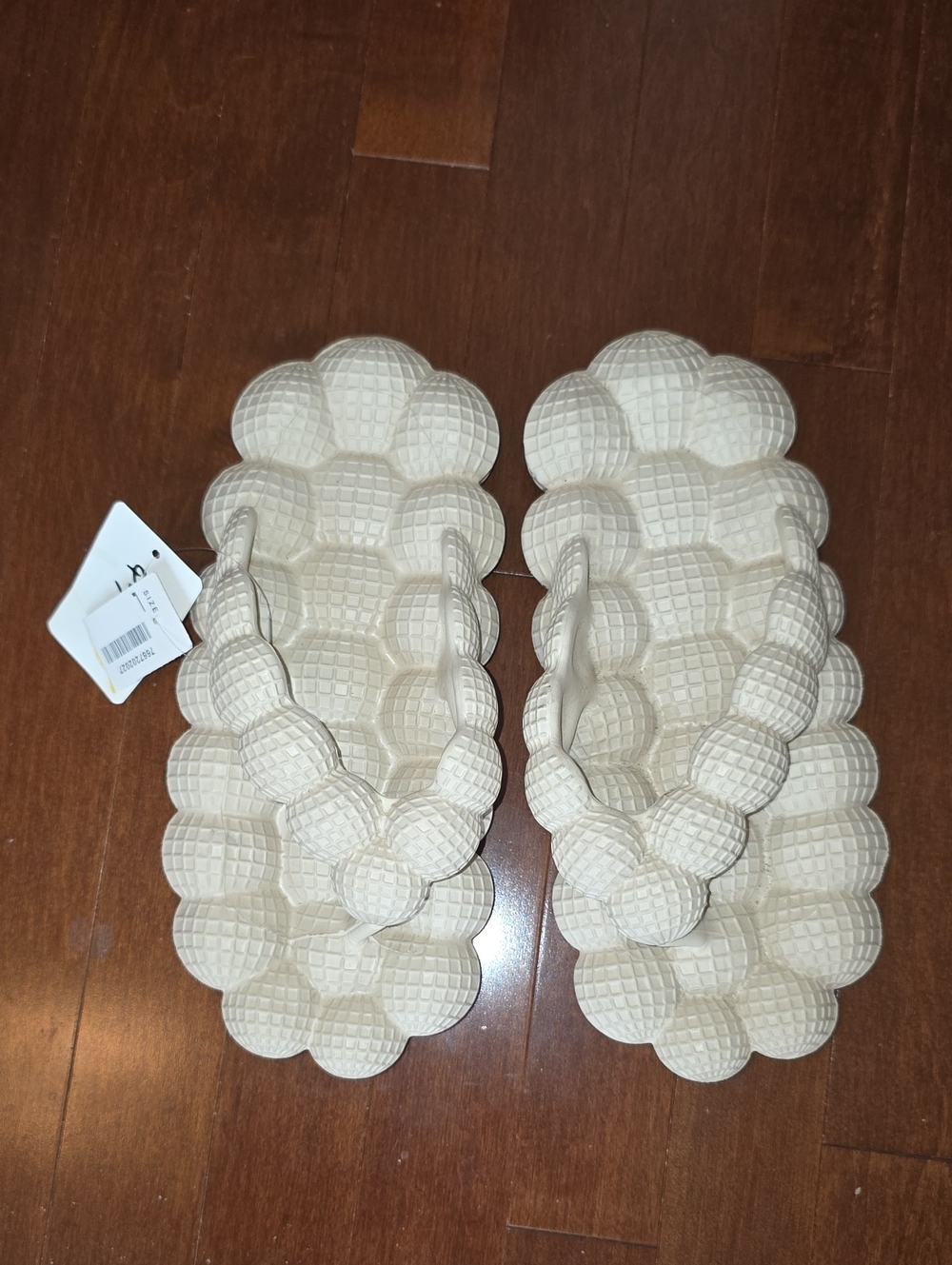 Qupid Cream Bubble-Textured Slide Sandals